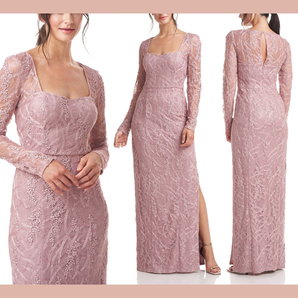 NEW $298 JS Collections [ 16 ] Giovanna Long Sleeve Column Gown Wisteria‎ Q1100